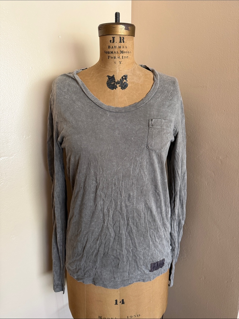 AllSaints Spitalfields Sunday LS Scoop Gray Cotton Shirt M